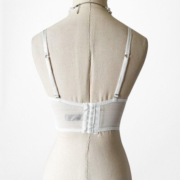 White Floral Lace Padded Corset Bustier Bralette Size 34C - Picture 7 of 8